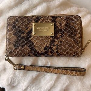 Michael Kors Brown Snakeskin Wristlet Clutch